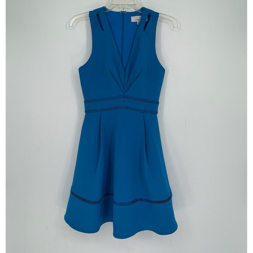 Adelyn Rae Women's Blue V-Neck Cutout Sleeveless Fit & Flare Dress Size XS
